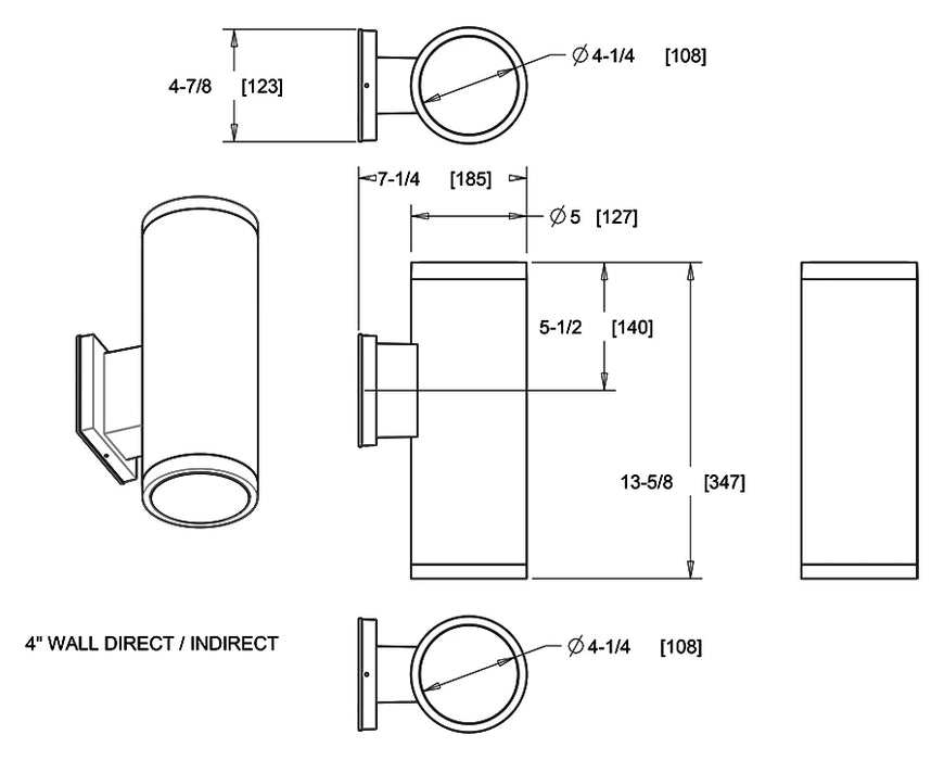 RAB Cylinder Wall Uplight/Downlight 4 Inch 40W 3000K 120-277V Dimmable 50 Degree Black (CDLED4W-40W-50D930-K)