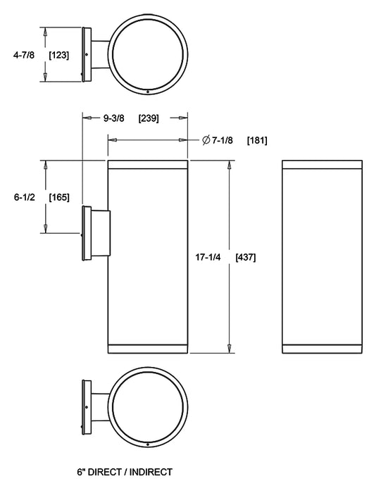 RAB Cylinder Wall Uplight/Downlight 6 Inch 40W 3500K 120-277V Dimmable 50 Degree Black (CDLED6W-40W-50D935-K)