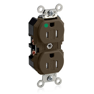Leviton Duplex Receptacle Outlet Extra Heavy-Duty Hospital Grade Tamper-Resistant Smooth Face 15 Amp 125V Back Or Side Wire Brown (8200-SG)