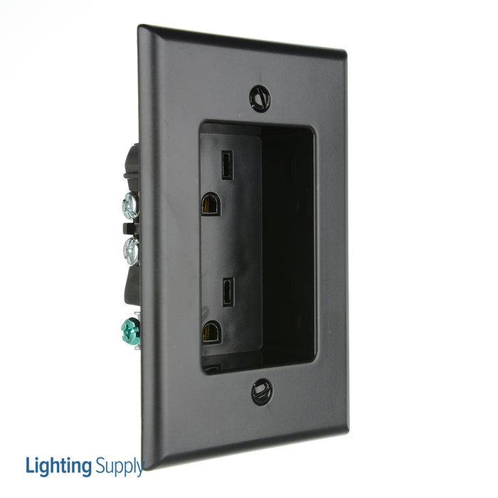 Leviton 1-Gang Recessed Duplex Receptacle 2-Pole 3-Wire 15A-125V NEMA 5-15R Residential Grade With Screws Mounted To Housing Black (689-E)
