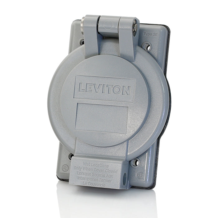 Leviton 1-Gang Weatherproof Cover For Flanged Devices 1.72 Inch Diameter FS/FD Box Mount Industrial Grade IP64 NEMA 3R Vertical Self Closing Lid Gray (WP1-G)