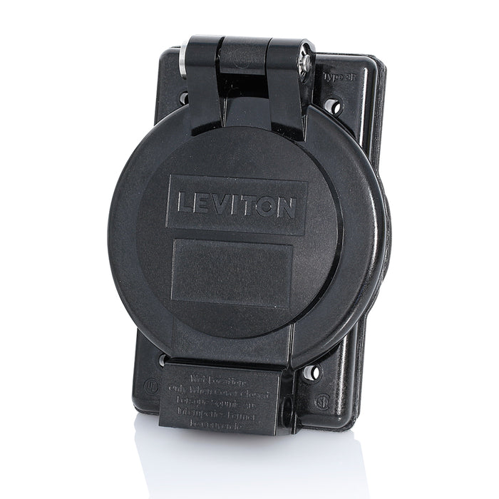 Leviton 1-Gang Weatherproof Cover For Flanged Devices 2.25 Inch Diameter FS/FD Box Mount Industrial Grade IP64 NEMA 3R Vertical Self Closing Lid Black (WP2-EB)