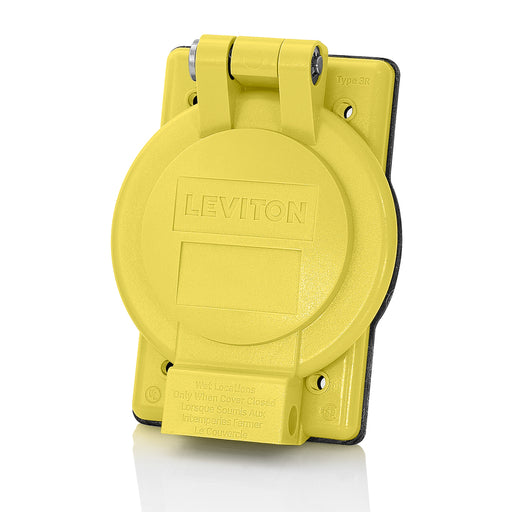 Leviton 1-Gang Weatherproof Cover For Flanged Devices 2.25 Inch Diameter FS/FD Box Mount Industrial Grade IP64 NEMA 3R Vertical Self Closing Lid Yellow (WP2-YL)