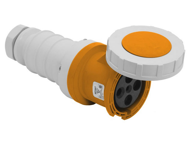 Leviton 100 Amp 125/250V 3P 4W North American Pin And Sleeve Connector Industrial Grade IP67 Watertight Orange (4100C12W)