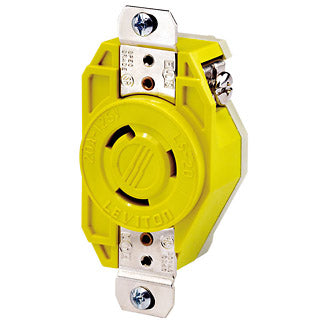 Leviton 20 Amp 125V NEMA L5-20R 2P 3W Flush Mount Locking Receptacle Industrial Grade Grounding Corrosion-Resistant Yellow (23CM-10)