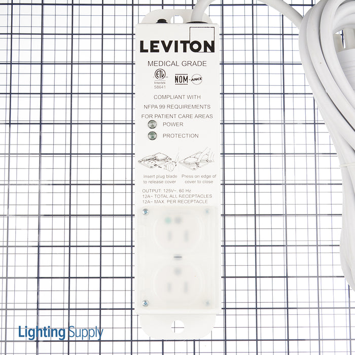 Leviton 15 Amp (12 Amp Maximum Continuous Load) 125VAC Medical Grade Surge Protective Power Strip With 2 NEMA 5-15R Outlets With Locking Covers (5302M-1S5)