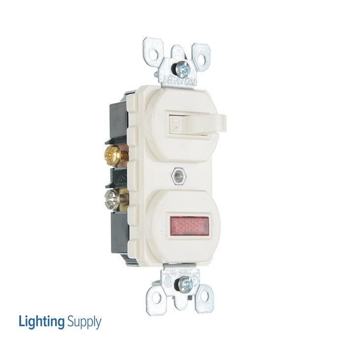 Leviton 15 Amp 120V Duplex Style Single-Pole/Neon Pilot AC Combination Switch Commercial Grade Non-Grounding Side Wired Light Almond (5226-T)