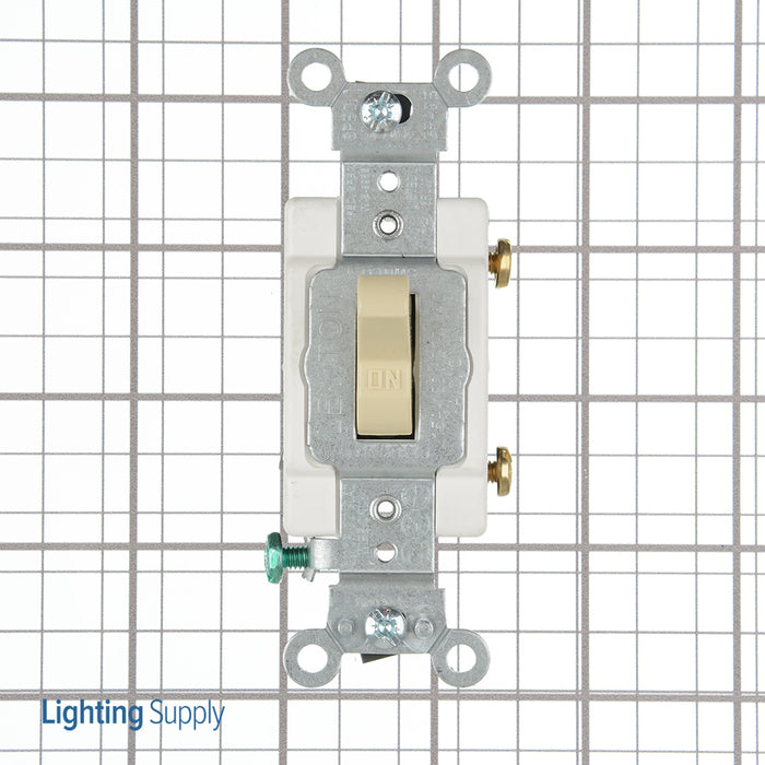 Leviton 15 Amp 120V Toggle Lighted Handle Illuminated Off Single-Pole AC Quiet Switch Commercial Grade Grounding Side Wire Ivory (5501-LHI)