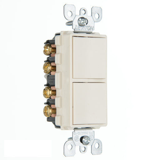 Leviton 15 Amp 120/277V Decora 3-Way/3-Way AC Combination Switch Commercial Grade Grounding Side Wired Light Almond (5643-T)