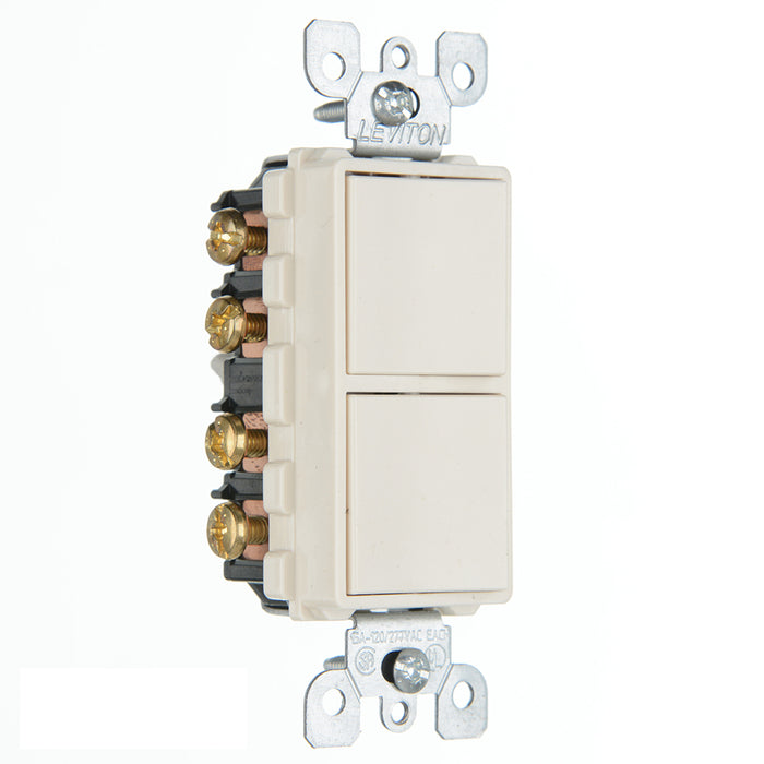 Leviton 15 Amp 120/277V Decora 3-Way/3-Way AC Combination Switch Commercial Grade Grounding Side Wired Light Almond (5643-T)