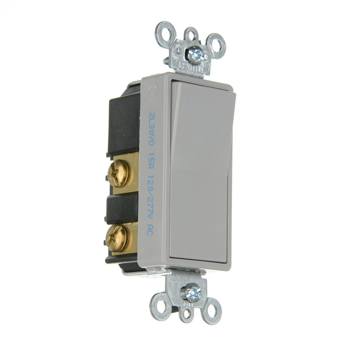 Leviton 15 Amp 120/277V Decora Rocker 4-Way AC Quiet Switch Residential Grade Grounding QuickWire Push-In And Side Wired Gray (5604-2GY)