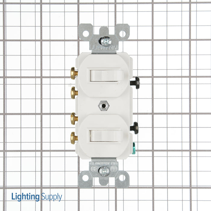 Leviton 15 Amp 120/277V Duplex Style 3-Way/3-Way AC Combination Switch Commercial Grade Non-Grounding Side Wired White (5243-W)