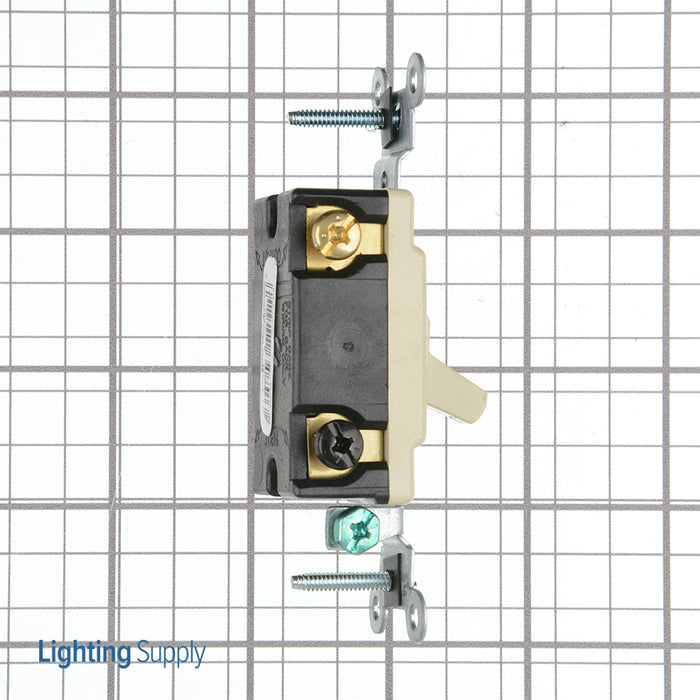 Leviton 15 Amp 120/277V Toggle Framed 4-Way AC Quiet Switch Commercial Spec Grade Grounding Side Wired Ivory (54504-2I)