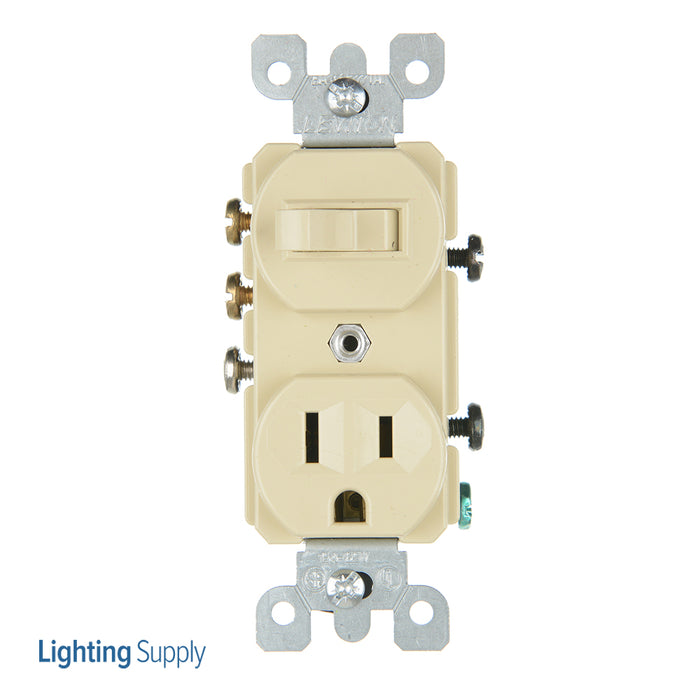 Leviton 15 Amp 120V Duplex Style 3-Way/5-15R AC Combination Switch Commercial Grade Grounding Side Wired Ivory (5245-I)