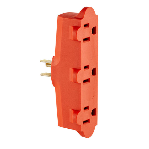 Leviton 15 Amp 125V 2-Pole 3-Wire Grounded Single-To-Triple Adapter Vinyl 3 Straight Or Angle Plugs Accepted Orange (699)