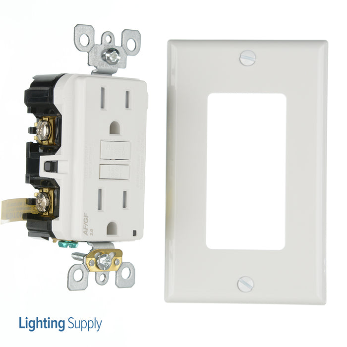 Leviton 15 Amp 125V Dual Function AFCI/GFCI Receptacle 20 Amp Feed-Through Tamper-Resistant Monochromatic Back And Side Wire White (AGTR1-W)