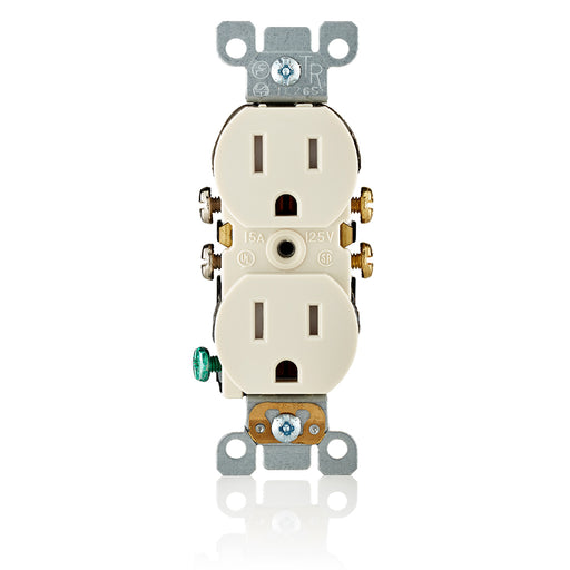 Leviton 15 Amp 125V NEMA 5-15R Pole 2 3-Wire Tamper-Resistant Duplex Receptacle Straight Blade Self-Grounding QuickWire (T5320-ST)