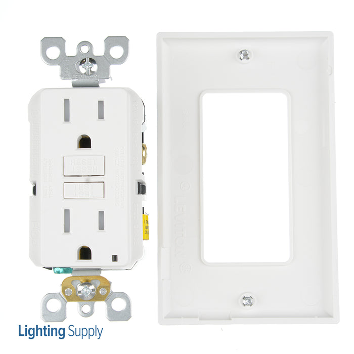 Leviton 15 Amp 125V Receptacle/Outlet 20 Amp Feed-Through Tamper-Resistant Self-Test SmartlockPro GFCI Monochromatic Back And Side Wired White (GFTR1-W)