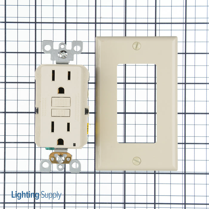 Leviton 15 Amp 125V Receptacle/Outlet 20 Amp Feed-Through Self-Test SmartlockPro Slim GFCI Monochromatic Back And Side Wired Light Almond (GFNT1-T)