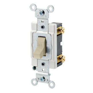 Leviton 15 Amp 120/277V Toggle Single-Pole AC Quiet Switch Commercial Spec Grade Grounding Back And Side Wired Ivory (CSB1-15I)