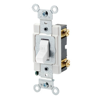 Leviton 15 Amp 120/277V Toggle Single-Pole AC Quiet Switch Commercial Spec Grade Grounding Back And Side Wired White (CSB1-15W)