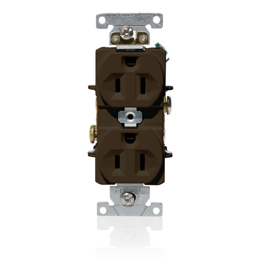 Leviton Duplex Receptacle Outlet Heavy-Duty Industrial Spec Grade Indented Face 15 Amp 125V Back Or Side Wire NEMA 5-15R Brown (C5262)