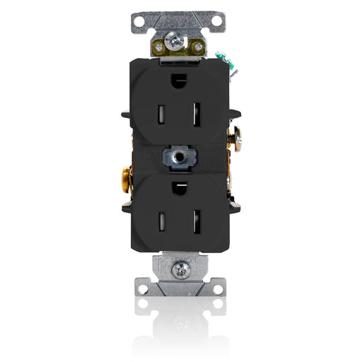 Leviton Duplex Receptacle Outlet Heavy-Duty Industrial Spec Grade Tamper-Resistant Smooth Face 15 Amp 125V Back Or Side Wire Black (T5262-E)
