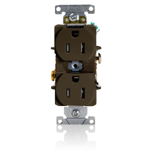 Leviton Duplex Receptacle Outlet Heavy-Duty Industrial Spec Grade Tamper-Resistant Smooth Face 15 Amp 125V Back Or Side Wire Brown (T5262)