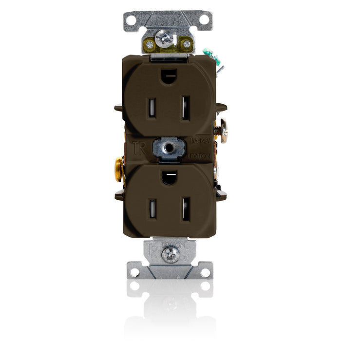 Leviton Duplex Receptacle Outlet Heavy-Duty Industrial Spec Grade Tamper-Resistant Smooth Face 15 Amp 125V Back Or Side Wire Brown (T5262)