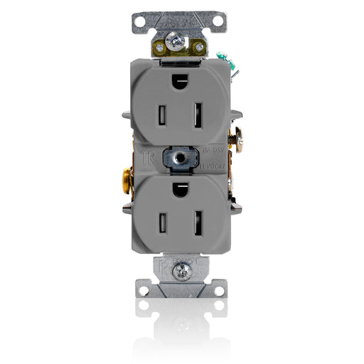 Leviton Duplex Receptacle Outlet Heavy-Duty Industrial Spec Grade Tamper-Resistant Smooth Face 15 Amp 125V Back Or Side Wire Gray (T5262-GY)