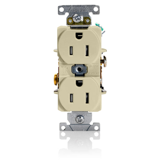 Leviton Duplex Receptacle Outlet Heavy-Duty Industrial Spec Grade Tamper-Resistant Smooth Face 15 Amp 125V Back Or Side Wire Ivory (T5262-I)