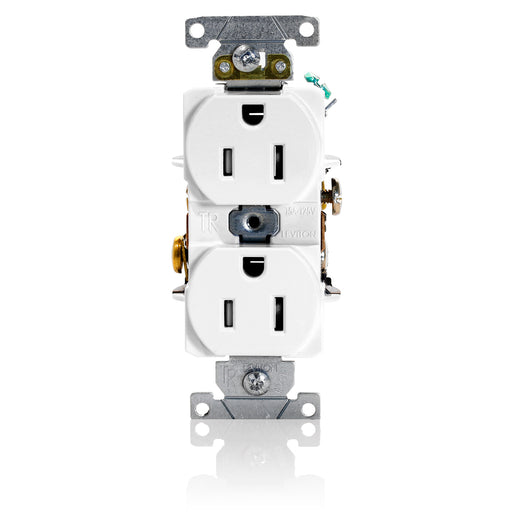 Leviton Duplex Receptacle Outlet Heavy-Duty Industrial Spec Grade Tamper-Resistant Smooth Face 15 Amp 125V Back Or Side Wire White (T5262-W)