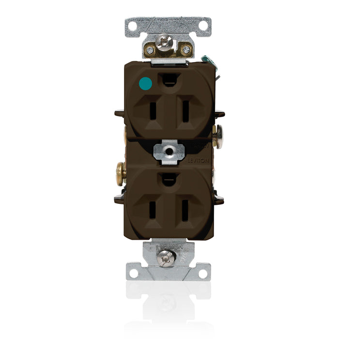 Leviton Duplex Receptacle Outlet Heavy-Duty Hospital Grade Indented Face 15 Amp 125V Back Or Side Wire NEMA 5-15R 2-Pole 3-Wire Brown (C8200)