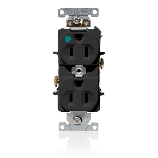 Leviton Duplex Receptacle Outlet Heavy-Duty Hospital Grade Indented Face 15 Amp 125V Back Or Side Wire NEMA 5-15R 2-Pole 3-Wire Black (C8200-E)