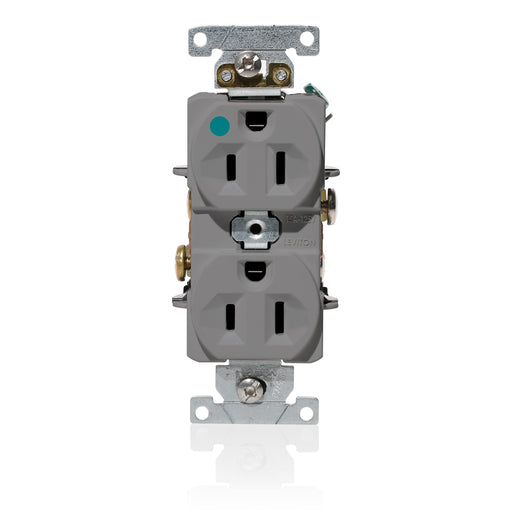 Leviton Duplex Receptacle Outlet Heavy-Duty Hospital Grade Indented Face 15 Amp 125V Back Or Side Wire NEMA 5-15R 2-Pole 3-Wire Gray (C8200-GY)