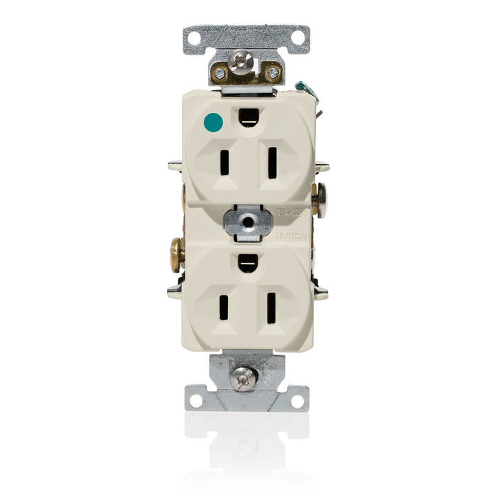 Leviton Duplex Receptacle Outlet Heavy-Duty Hospital Grade Indented Face 15 Amp 125V Back Or Side Wire NEMA 5-15R 2-Pole 3-Wire Light Almond (C8200-T)