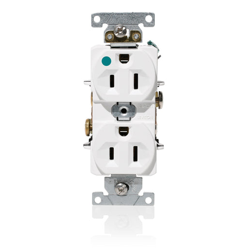 Leviton Duplex Receptacle Outlet Heavy-Duty Hospital Grade Indented Face 15 Amp 125V Back Or Side Wire NEMA 5-15R 2-Pole 3-Wire White (C8200-W)