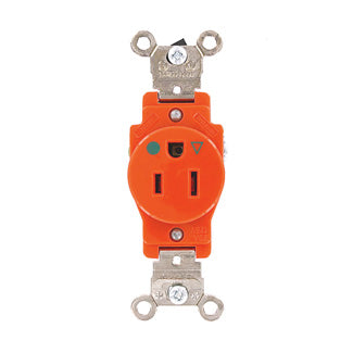 Leviton Isolated Ground Single Receptacle Outlet Heavy-Duty Industrial Spec Grade Smooth Face 15 Amp 125V Back Or Side Wire Orange (5261-IG)