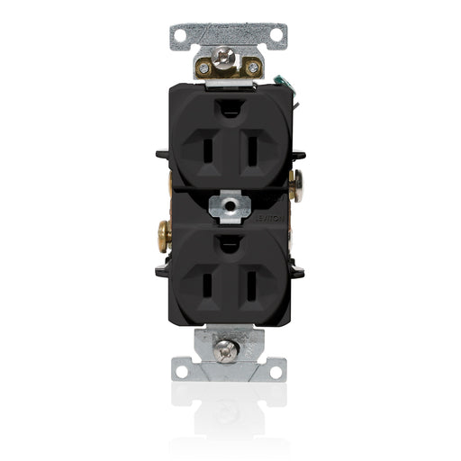Leviton Duplex Receptacle Outlet Heavy-Duty Industrial Spec Grade Indented Face 15 Amp 125V Back Or Side Wire NEMA 5-15R Black (C5262-E)