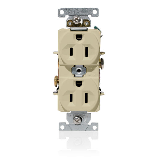 Leviton Duplex Receptacle Outlet Heavy-Duty Industrial Spec Grade Indented Face 15 Amp 125V Back Or Side Wire NEMA 5-15R Ivory (C5262-I)