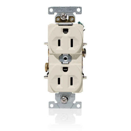 Leviton Duplex Receptacle Outlet Heavy-Duty Industrial Spec Grade Indented Face 15 Amp 125V Back Or Side Wire NEMA 5-15R Light Almond (C5262-T)