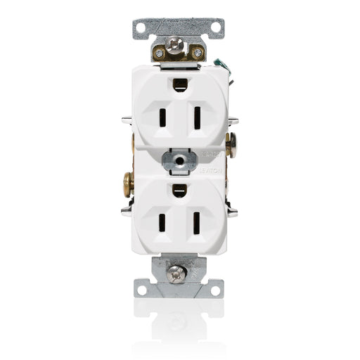 Leviton Duplex Receptacle Outlet Heavy-Duty Industrial Spec Grade Indented Face 15 Amp 125V Back Or Side Wire NEMA 5-15R White (C5262-W)