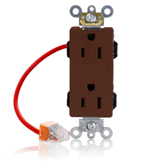 Leviton Lev-Lok Decora Plus Duplex Receptacle Outlet Heavy-Duty Industrial Spec Grade Split-Circuit Smooth Face 15 Amp (M1626-SC)