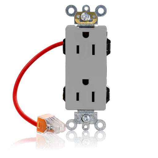 Leviton Lev-Lok Decora Plus Duplex Receptacle Outlet Heavy-Duty Industrial Spec Grade Split-Circuit Smooth Face 15 Amp (M1626-SCG)