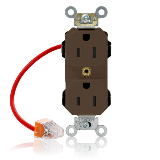 Leviton Lev-Lok Duplex Receptacle Outlet Heavy-Duty Industrial Spec Grade Split-Circuit Smooth Face 15 Amp 125V Modular Brown (M5262-SC)