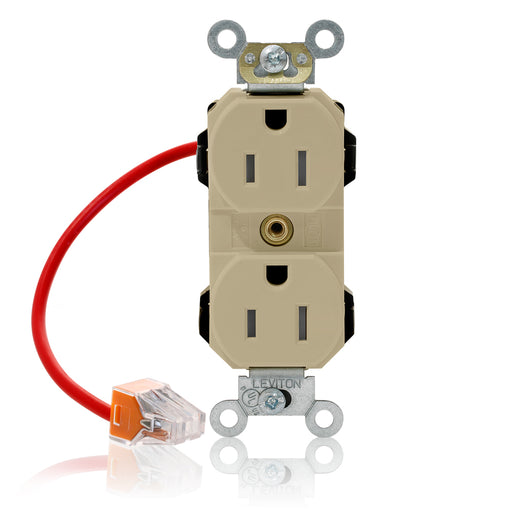 Leviton Lev-Lok Duplex Receptacle Outlet Heavy-Duty Industrial Spec Grade Split-Circuit Smooth Face 15 Amp 125V Modular Ivory (M5262-SCI)