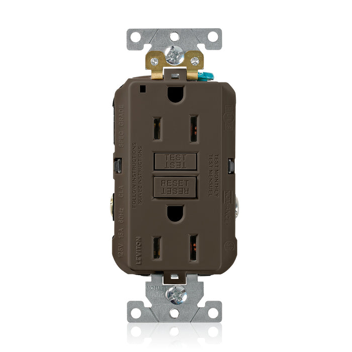Leviton SmartlockPro Self-Test GFCI Duplex Receptacle Outlet Extra Heavy-Duty Industrial 15A 125V Back Or Side Wire Brown (G5262)
