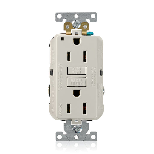Leviton SmartlockPro Self-Test GFCI Duplex Receptacle Outlet Extra Heavy-Duty Industrial 15A 125V Back Or Side Wire Light Almond (G5262-T)