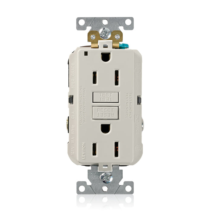 Leviton SmartlockPro Self-Test GFCI Duplex Receptacle Outlet Extra Heavy-Duty Industrial 15A 125V Back Or Side Wire Light Almond (G5262-T)