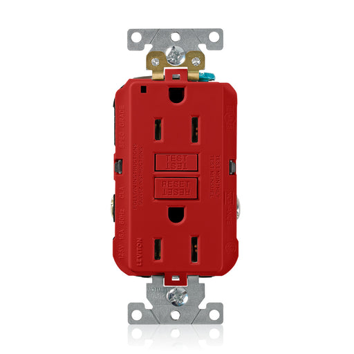 Leviton SmartlockPro Self-Test GFCI Duplex Receptacle Outlet Extra Heavy-Duty Industrial 15A 125V Back Or Side Wire Red (G5262-R)